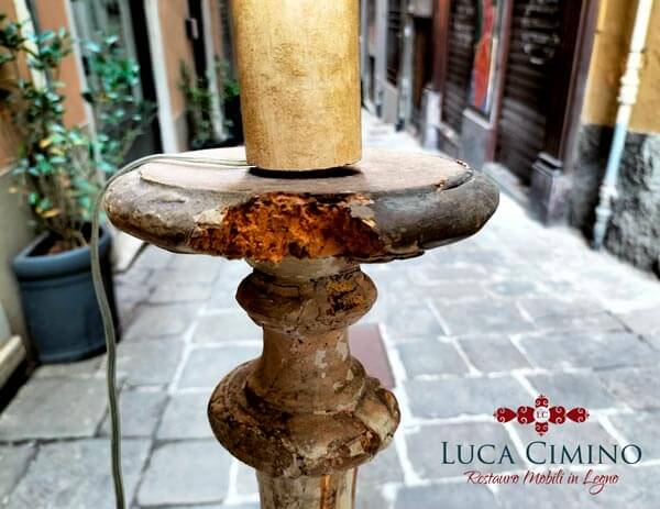 Restauro Candeliere Antico Genova Esemplare Dorato E Laccato G2 02