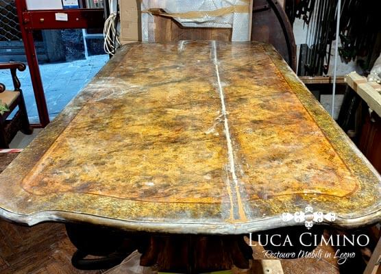 Restauro Tavolo Stile Barocco Romano Superficie Tavolo