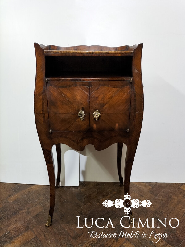 Restauro Comodino In Stile Barocchetto Genovese In Palissandro 12