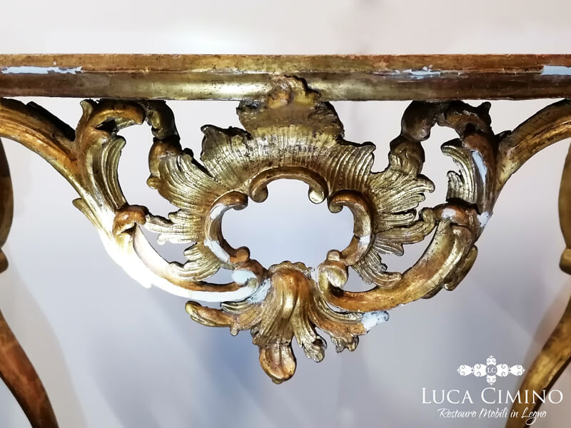 Consolle Antica Restaurata Con Foglie D Oro 24 Carati 03
