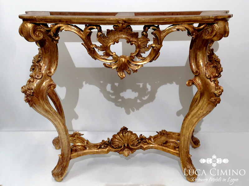 Consolle Antica Restaurata Con Foglie D Oro 24 Carati 06