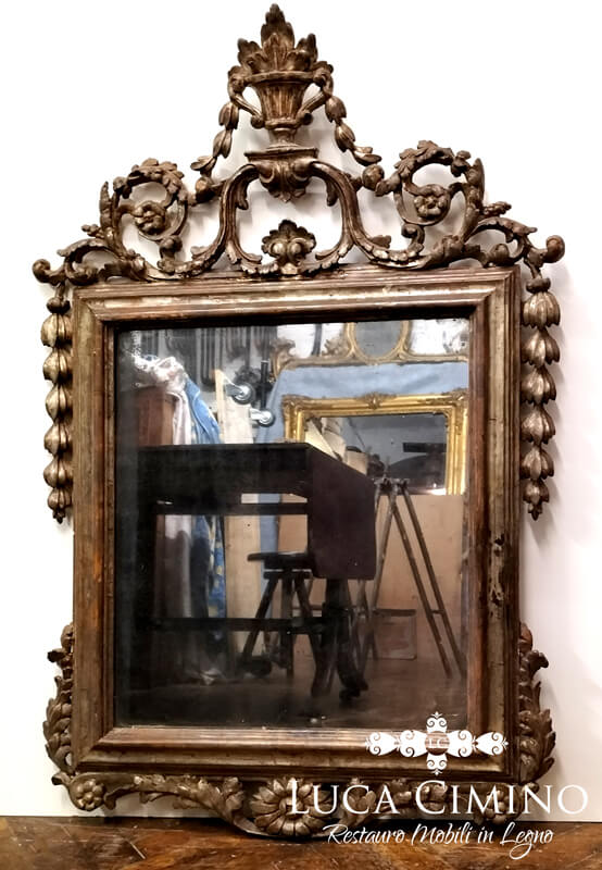 Restauro Specchiera Antica Luigi Xvi Laminata In Argento 09