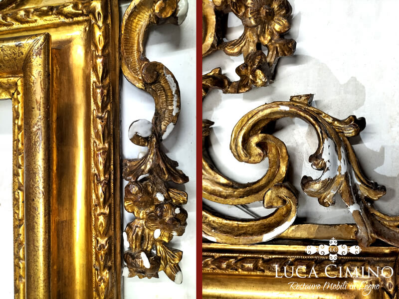 Restauro Specchiera Dorata Antica Genova In Stile Luigi Xvi 06