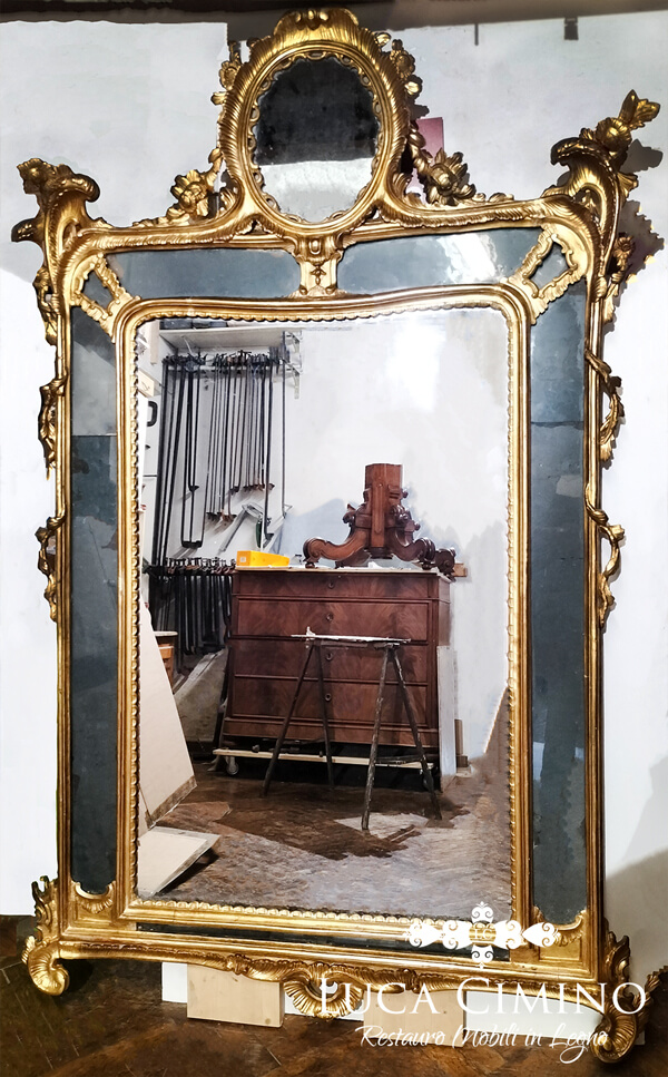 Restauro Specchiera Luigi Xvi Genova Ricostruzione Parti Mancanti Dopo