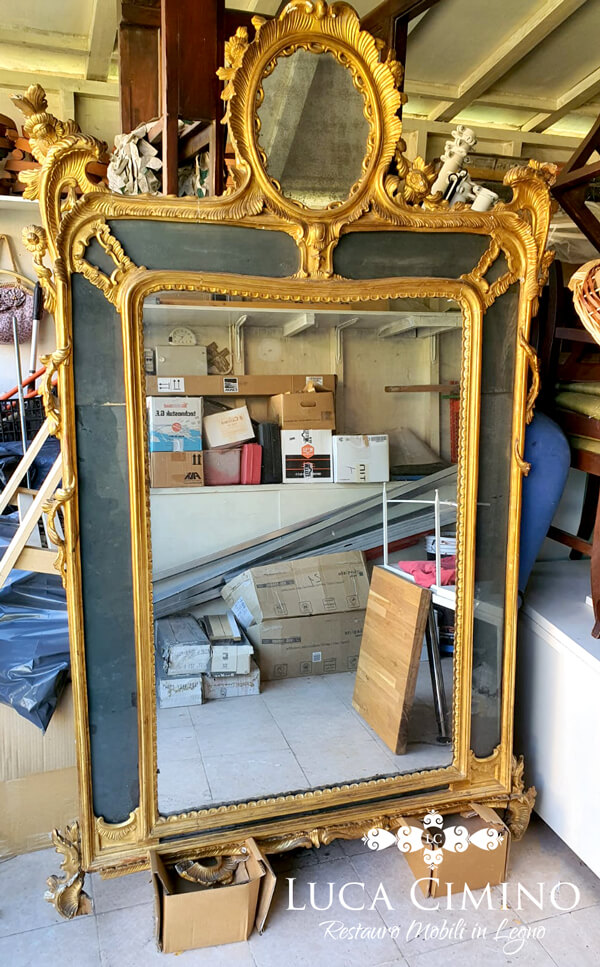 Restauro Specchiera Luigi Xvi Genova Ricostruzione Parti Mancanti Prima