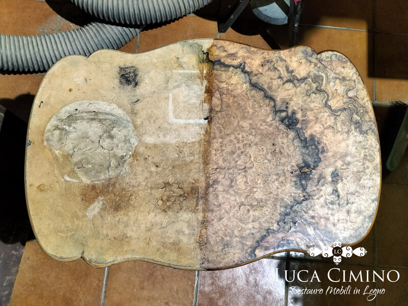 Restauro Tavolino In Radica Di Noce Genova 02