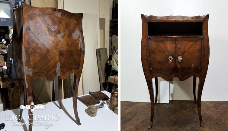 Restauro Comodino in Stile Barocchetto Genovese in Palissandro