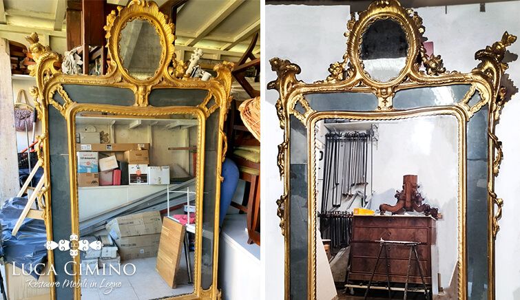 Restauro Specchiera Luigi XVI Genova: Prima e dopo